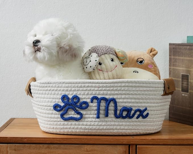 JUPPE Pet Dog Basket with Personalized Name, Dog Toys Storage Organizer Custom Cotton Rope Basket Nursery Decor (For pet)