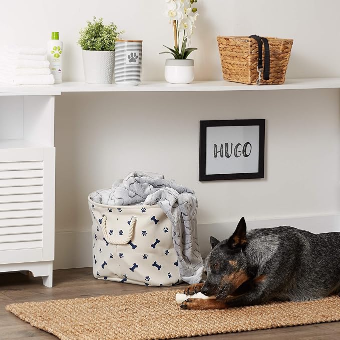Bone Dry 5511 Pet Storage Collection Paw and Bone Print, Medium Round, Nautical Blue