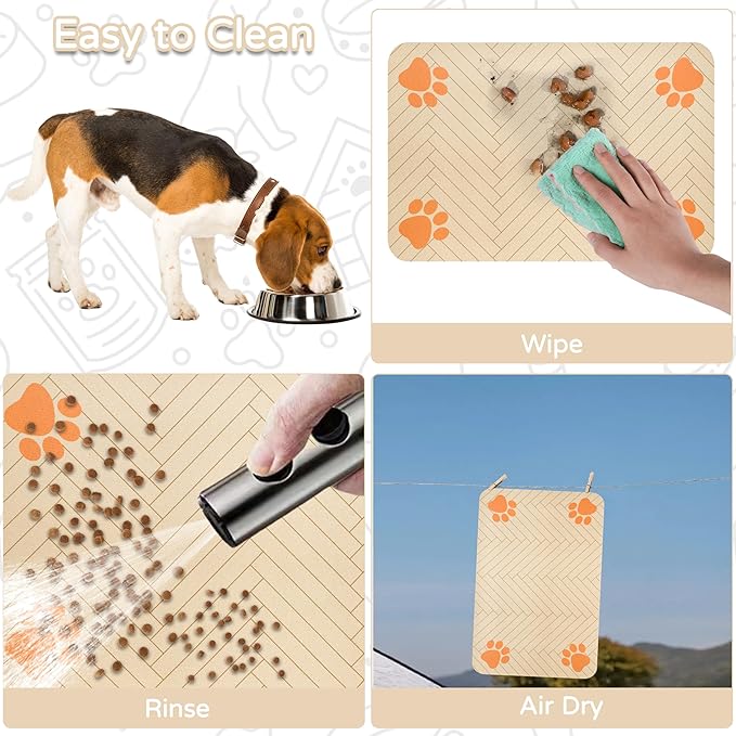 Pet Feeding Mat-Absorbent Dog Feeding Mat for Food and Water Bowl,No Stains Pet Placemat,Quick Drying Water Dispenser Mat for Dog and Cat,Easy to Clean Dog Accessories(M,Light Brown)