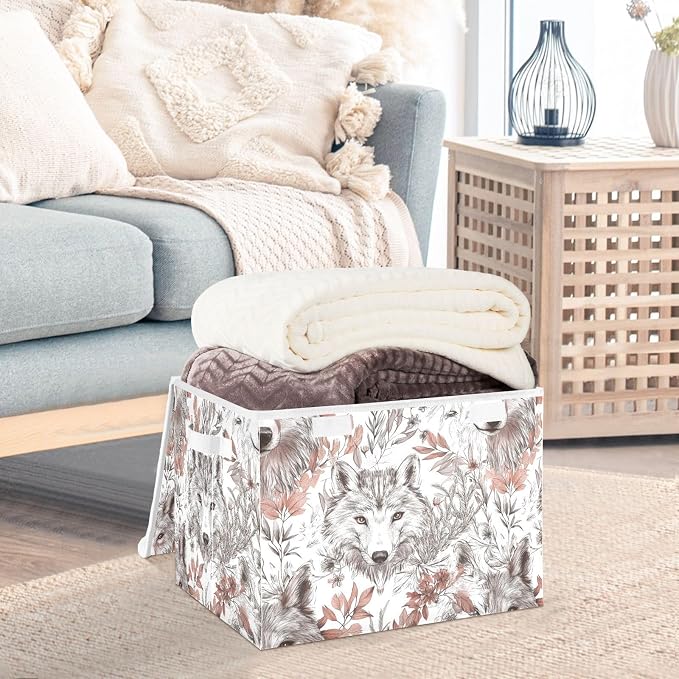 Aesthetic Wolf White Leaf Storage Box Organizers And Storage With Lid for Pack Living Room