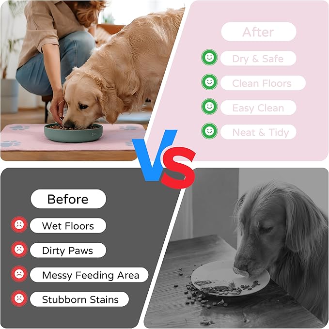 Pet Feeding Mat-Absorbent Dog Feeding Mat for Food and Water Bowl,No Stains Pet Placemat,Quick Drying Water Dispenser Mat for Dog and Cat,Easy to Clean Dog Accessories(L,Pink)