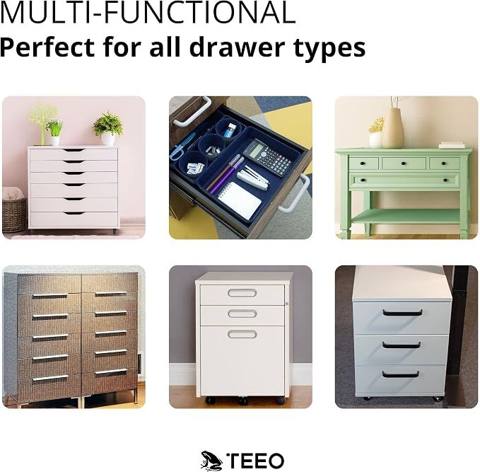 Teeo - Organizer for Drawers - Desk Drawer Organizers and Storage - Make Up Draw Organizers - Kitchen Drawer Organization - Home Office Cosmetic Bins Dividers Box Compartment - Pack of 7, Navy