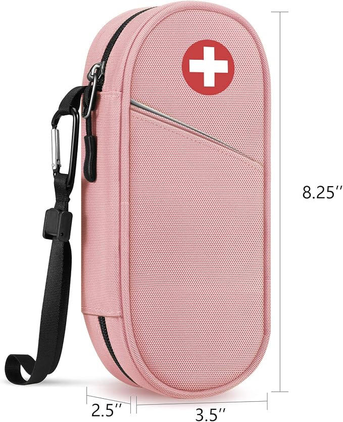 SITHON EpiPen Medical Carrying Case Insulated, Travel Medication Organizer Bag Emergency Medical Pouch Holds 2 EpiPens, Asthma Inhaler, Anti-Histamine, Auvi-Q, Allergy Medicine Essentials, Pink | Emergency Medical Travel Pouch Holds 2 EpiPens, Asthma I...