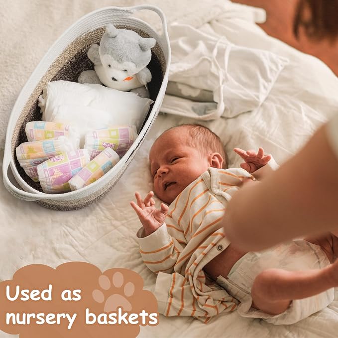 Dog Toy Basket Woven Baskets for Organizing Rope 22"X11"X7.9" Large Storage Basket with Handle Cute Cotton Nursery Gift Dog Toy Bins Organizer-Light Brown