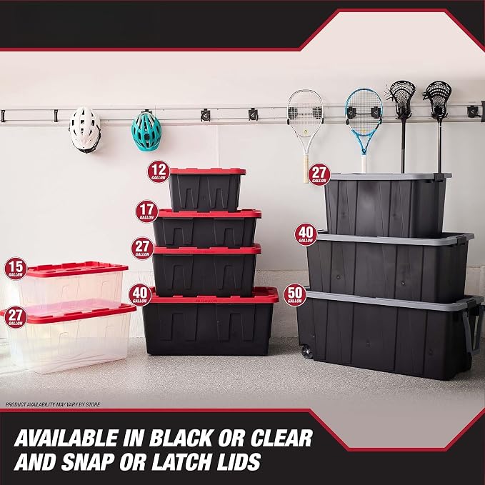 17 Gallon Heavy Duty Storage Bin With Snap Lid, Stackable Storage Container With Secure Closure For Garage, Basement, Closet, Shed, Outdoor And Home Organization