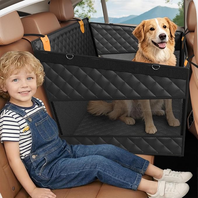 Large Dog Car Seat, Back Seat Extender for Dogs with Hard Bottom | Waterproof Medium Carseat for Dogs with 3 Mesh Windows, Pet Seat Cover for Cars, Trucks and SUVs