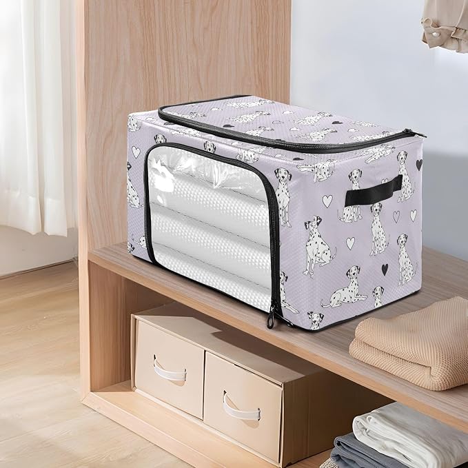Cute Pets Dogs Purple pattern Under Bed Storage Containers with Double Zipper Openings, Foldable Clothes Storage Bins with Clear Window and Handles for Comforters Blankets Bedding