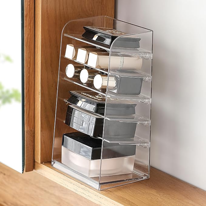 6-Tier Medicine Cabinet Makeup Organizer | Adjustable Dividers, 9° Secure Hold, Clear Quick Access, Non-Slip Mats, For Vanity & Drawer Storage Lipstick/Powder/Eyeshadow