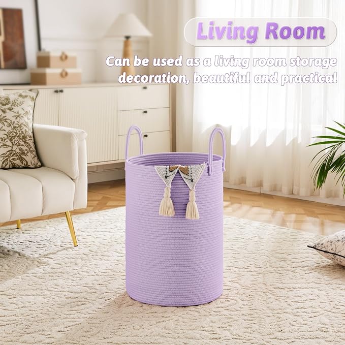 Artfeel Laundry Basket,Woven Cotton Rope Laundry Hamper,40L for Decorative Storage of Dirty Clothes,Toys and Blankets in Bathroom,Baby Room and Living Room