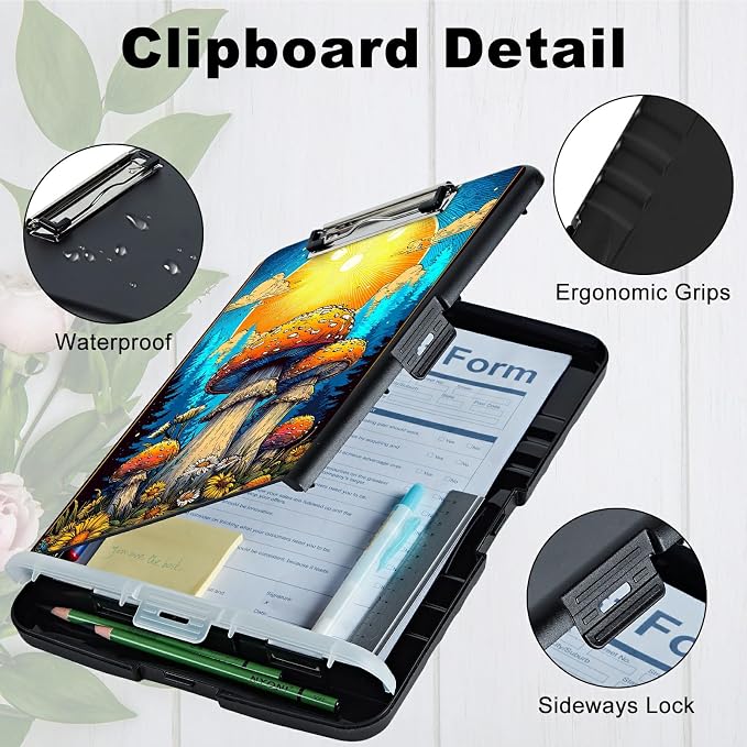 A4 Clipboard with Storage Pen Holder, Clipboards Organizer Nursing Clipboard Foldable File Folder Plastic Clipboard Folio Clip Board for Office Work Classroom Doctor, Strawberry Cat