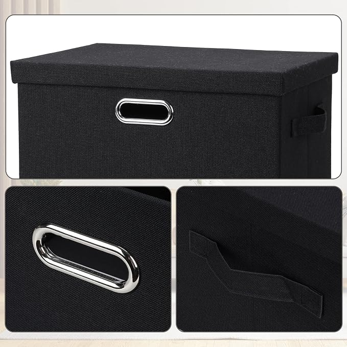 Graciadeco Large 17" 36 Quart Collapsible Stackable Storage Bins with Lids, 1 Pack Black Foldable Fabric Closet Storage Boxes with Lids, 4 Handles Heavy-duty Linen Cube Baskets for Bedroom | 36 Quart 1 Pack Black Collapsible Stackable Linen Fabric 4 Ha...