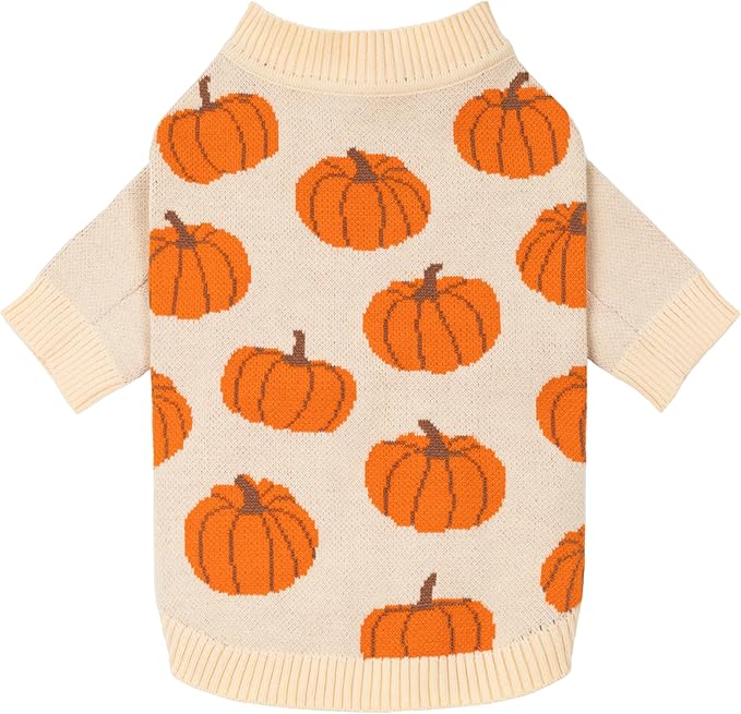 Fitwarm Pumpkin Dog Sweater, Thanksgiving Outfit for Small Dogs Boy Girl, Pet Outfit, Orange, Beige, XL