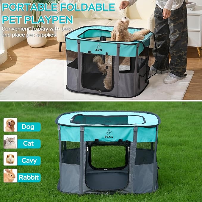 XRG Foldable Pet Playpen,Indoor Cat cage Puppy Crates L(35.4"x27.6"x23.6") | Portable Dog Crates with Upgrade Breathable Mesh，Sturdy Cat Kennel Indoor & Outdoor for Rabbit or Small Animals，Green