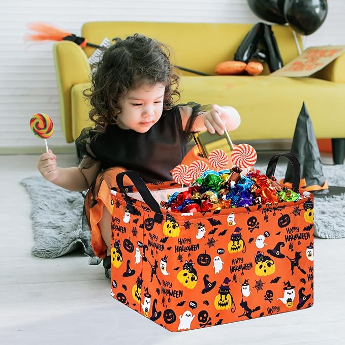 Halloween Pumpkin Ghost Storage Basket, Black Cat Spider Toy Organizer