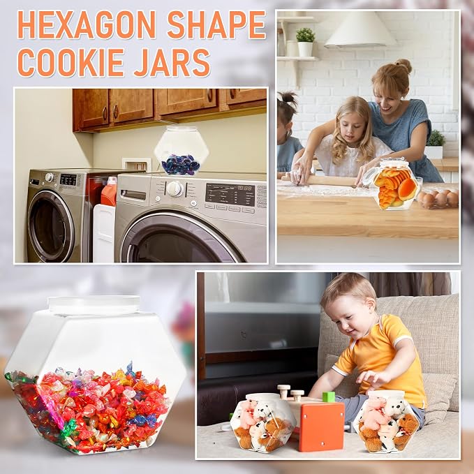 Uiifan Plastic Candy Jar with Lid Clear Hexagonal Fish Bowls,129Oz | Clear Cookie Jar Desk Pet Display, Dog Food Craft Supplies Coffee Pod Storage, Wide Mouth Easy Access Organizer