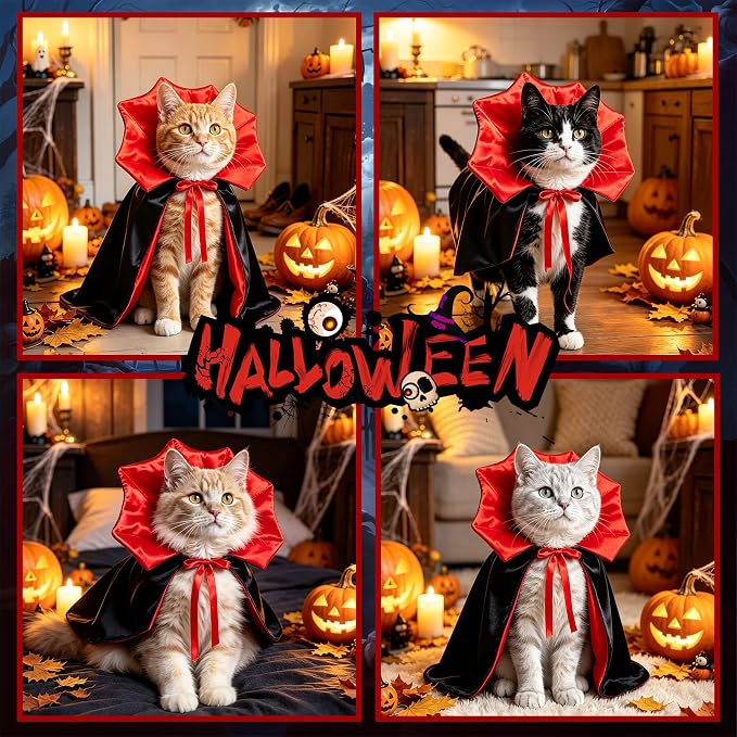 GOYOSWA Cat Halloween Costumes Pet Cat Dog Vampire Cloak Costume Devil Vampire Cloak Cape Halloween Costumes for Cats X-Small Small Dogs Pets