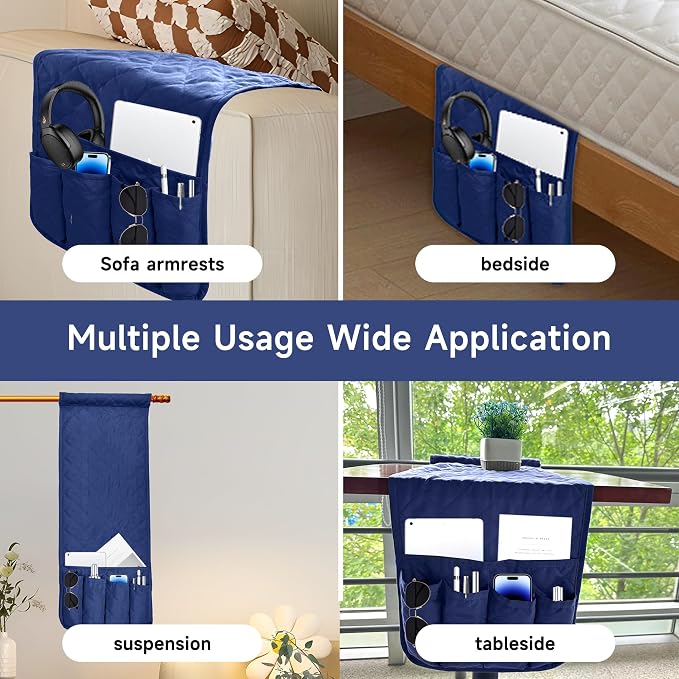 MEHIDFY Sofa Armrest Caddy, Waterproof Bedside Storage Organizer, Non Slip Armchair Pockets, Remote Control Holder for Couch, Handy Pouches with 6 Pockets for TV Remote, Phone, Magazine(Blue)