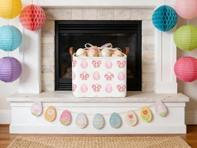 Rectangular Bow Easter basket,Easter basket empty,Storage Basket for baby Bedroom,Toy Gift Organizerm,Kids Storage Bin,Gift baskets,Easters Home Decor(Bow egg)