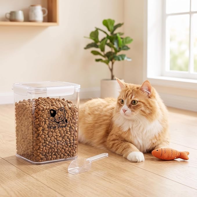 Cat Food Storage Container|Airtight Cat Food Container with Spoon |5.8lbs Pet Food Storage Container|Hold Up to Cat Food Storage Containers|Portable Cat FoodStorage Containers for Travel| BPA Free
