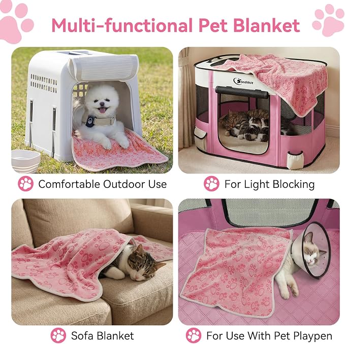 Siedihit 28" Dog Playpen,Cat Puppy Pen, Pet Portable Crate Indoor Outdoor | Durable Travel Camping Use,Foldable Dog Kennel Tent Cage for Rabbit Small Animals with Carrying Case(Pink with Blanket, Small