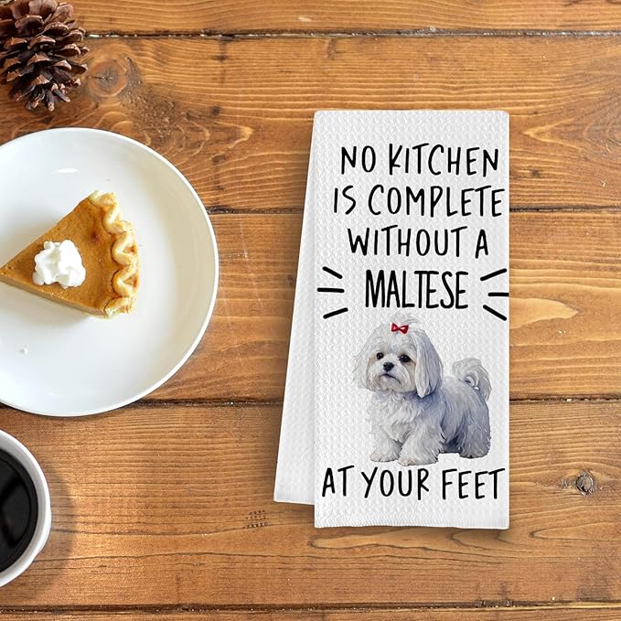 Maltese Dog Dish Tea Towels, 16x24 Inch, 100% Cotton Waffle Weave, Absorbent & Fast Drying, Perfect for Kitchen Decor & Gifts