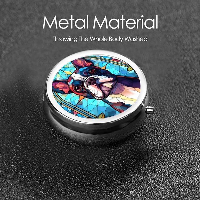 Boston Terrier Dog Small Box for Pill,3 Compartment Pill Case Travel Medicine,Portable Pocket or Purse Pill Organizer Container Holder Hold Vitamins, Medication, Fish Oil Supplements