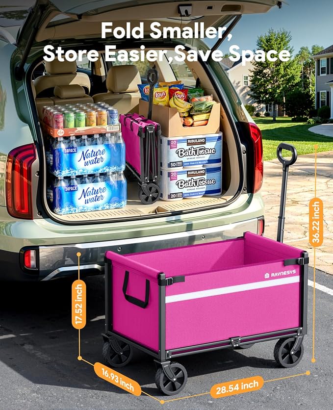 Collapsible Wagon Cart with Wheels, 220LBS for Grocery Shopping Camping | 110L Capacity Wagons Carts Foldable,220LBS Heavy Duty Wagon Carts, Lightweight Portable Utility Cart,All-Terrain Wheels