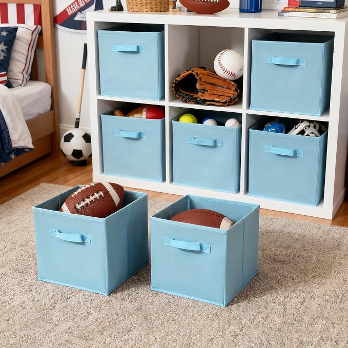 GRANNY SAYS 11x11 Cube Storage Bins, 6-Pack Storage Cubes, Light Blue | Collapsible Storage Boxes with Thickened Base Plate, Sturdy Handles, Decorative Baskets for Shelves, Closet