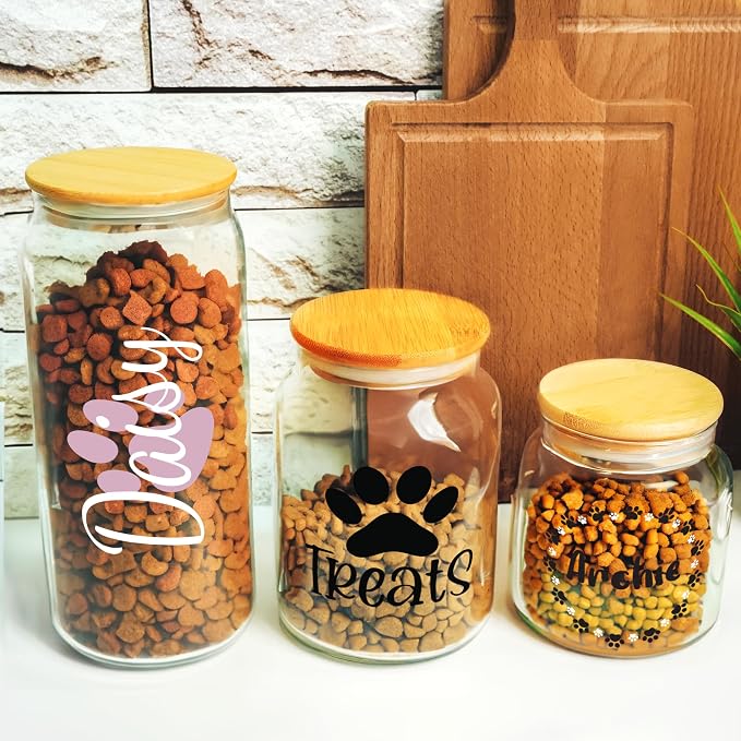 Personalized Dog Treat Container, Pet Food Storage Jar, Custom Glass Treat Storage Canister, Fur Baby Reward Jar with Wooden Lids, Gift for Pet Owners