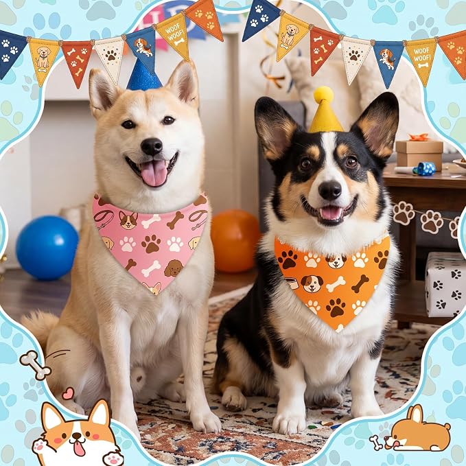 50 Pcs National Dog Day Dog Bandanas Bulk Pastel Paw Prints Pattern | Triangle Kerchief Bibs Scarf Set for Pets Birthday Party Costume Photo Props Accessories, 25 Styles, 25.6 x 17.7 x 17.7 Inch