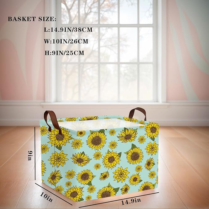 Cute Rectangle Storage Basket, Sunflower | Gift Basket Collapsible, Toy Bin, Nursery Playroom Bedroom Decor, Baby Child