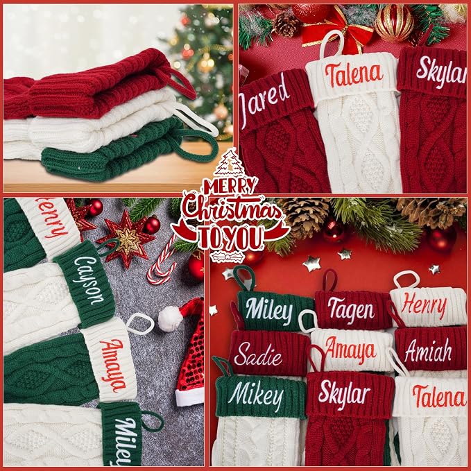 Personalized Christmas Stocking Large Custom Knitted Embroidered Name Xmas Stocking for Family Kids Pets Fireplace Party Decor
