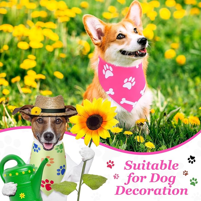 Abbylike 50 Pcs Paw Print Dog Bandanas Bulk, National Dog Day Paw & Bone