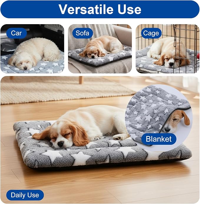 4 Pcs Reversible Dog Bed Mat, Soft Machine Washable Kennel Pad and Crate Mat for Small Medium Large Dogs, Pet Bedding for Home Travel and Crates (18 x 14 x 1.6 Inch,Gray)