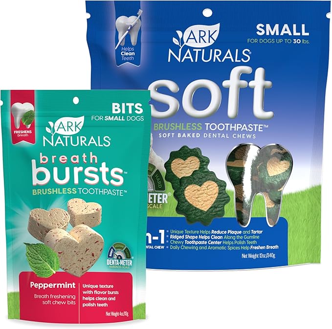 Ark Naturals Small Breed Soft Brushless Toothpaste + Breath Bursts Bundle - Vet Formulated Dog Dental Chews for Small Breeds - Helps Reduce Plaque & Tartar, Polishes Teeth, and Freshens Breath