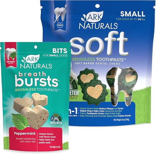 Ark Naturals Small Breed Soft Brushless Toothpaste + Breath Bursts Bundle - Vet Formulated Dog Dental Chews for Small Breeds - Helps Reduce Plaque & Tartar, Polishes Teeth, and Freshens Breath
