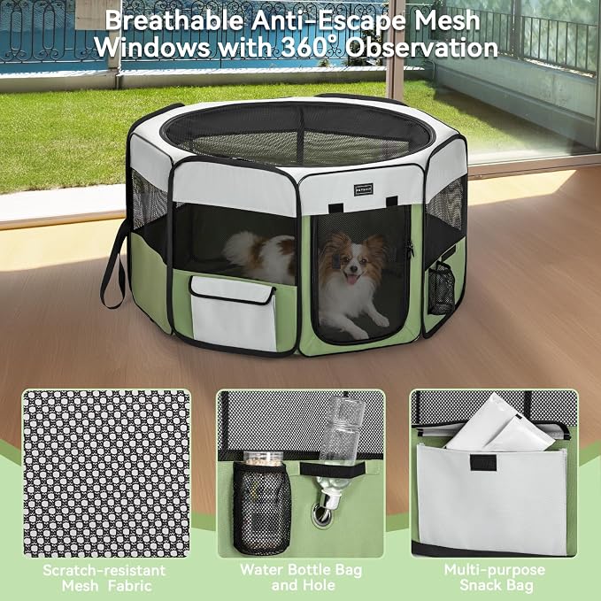 PETSFIT Portable Dog Playpen 29", Removable Waterproof Mat, Zippered Roof | 3-Second Setup, Collapsible Storage, RV Camping Travel, Indoor Outdoor Use, Small Dogs and Cats, 29.5"L x 29.5"W x 16.5"H