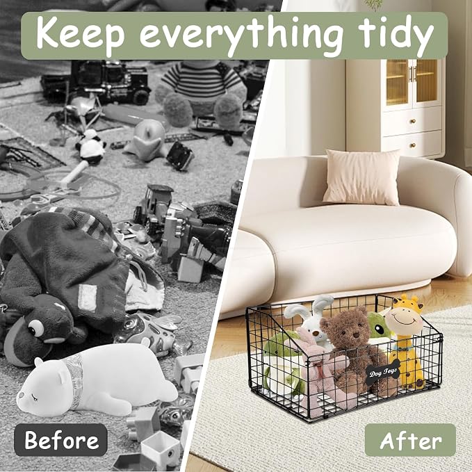 Geyecete Toy box for dogs large Dog Toy organizer Pet wire folding basket DOG TOY container dog toy box-Chew-Proof Dog Food Toy Storage-Black