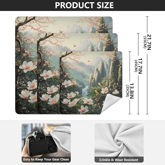 JIPONI Peach Blossom Magic Makeup Bag, Self-Adhesive Magic Wrap Cloth, Portable Cosmetic Organizer, Camera Lens Protector, Travel Storage for Beauty Essentials, 17.7"x17.7"