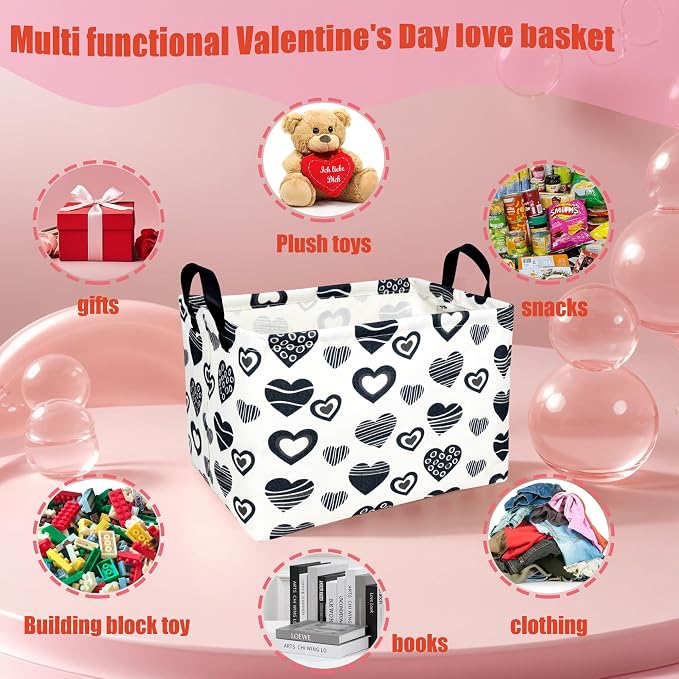 Valentine's Day Basket Gift for Empty Cute Heart Large Storage Bin for Kid and Baby Room Décor (Black Creative Love)
