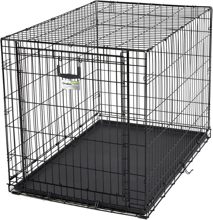 MidWest Homes for Pets Large Ovation Single Door Folding Dog Crate, 42-Inches, Space-Saving Patented Up & Away Door, Leak-Proof Pan, Divider Panel, Black