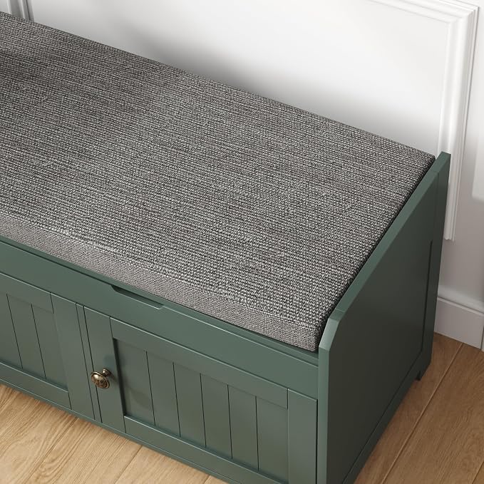 HOMEFORT 41.3" Shoe Bench with Lift Top Storage, Entryway Bench with Cushioned Seat, Wooden End of Bed Bench, Shoe Cabinet Bench with Hidden Storage Space, for Bedroom, Hallway,Green