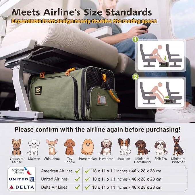 PAWZIDEA Expandable Pet Carrier with Wheels, TSA Airline Approved, Up 18lbs | 18x11x11 Underseat, Rolling Soft-Sided Carrier for Large Cats & Small Dog Travel Bag, Self-Locking Zippers, Telescopic Handle