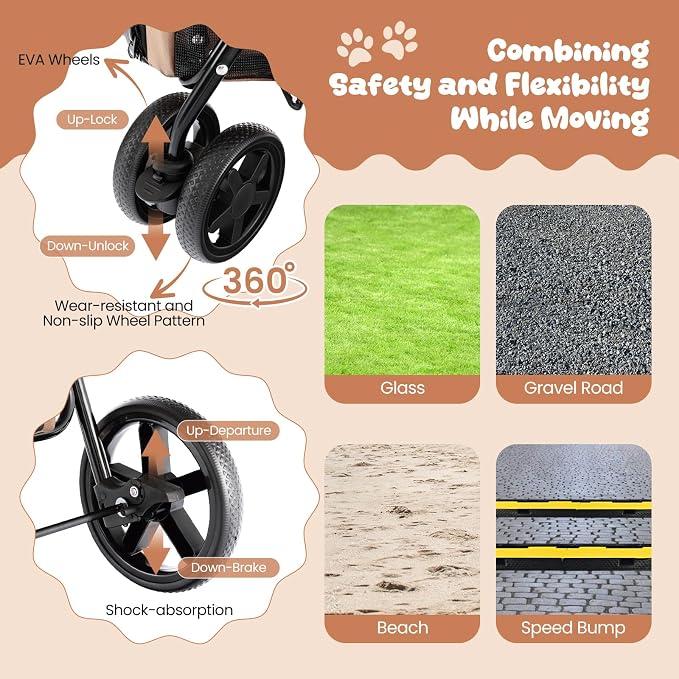 Dog Stroller with 2 Detachable Carrier, Pet Stroller for Small Medium Dogs Cats, Jogger/Travel/Camping, 4-in-1 Doggy Pet Carrier, Carrier Strolling Cart with Lockable Wheels (Beige)