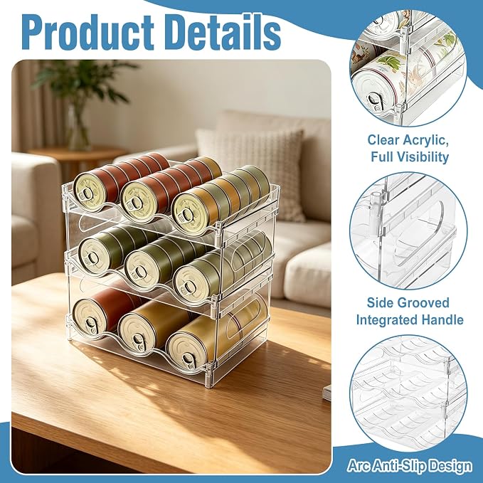 RETON Acrylic Cat Food Can Organizer for Pantry, 3 Tier Clear Pet Can Storage Rack, Canned Cat Food Dispenser Container Holds 54 (3.5oz) Cans for Kitchen Countertop Cabinet