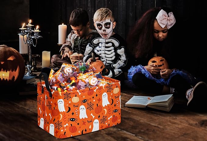 Rectangle Pumpkin Ghost Pattern Gift Storage Basket Home Shelf Storage Basket Organizer Box Clothes Laundry Hamper Nursery Basket Laundry Basket with Handles