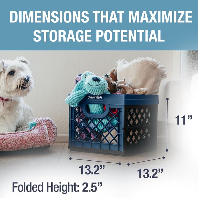 CleverMade Collapsible Milk Crate (EcoCrate) - 25L - Ocean (3PK) | Organize Files, Groceries, and Gear in One Crate | Built-In Rails Hold Letter Folders, While the Frame Stacks Securely