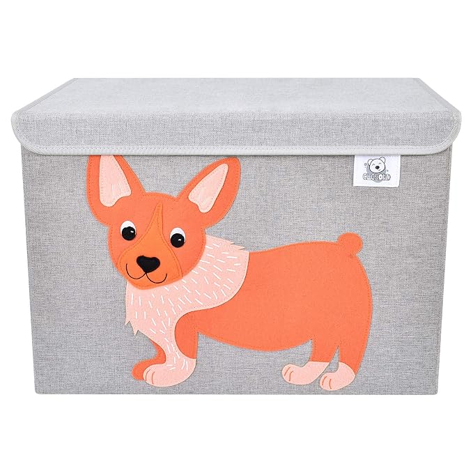 Large Toy Box Storage with Lid, Foldable Fabric Toy Chest Storage for Kids | Toy Organizer Basket, Collapsible Animal Print Storage Bin for Toddlers, Boys and Girls, Playroom, Baby Nursery (Dog)