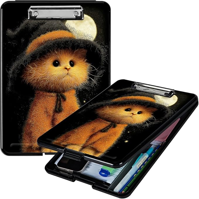 Heavy Duty Storage Clipboard, Slim Nursing Clipboard with Internal Pen Case, Portable File Organizer Case for A4 Letter Size Paper Office Medical Professionals, Black Hat Kitten