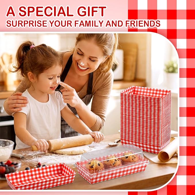 Bokon 50 Pack Red Gingham Charcuterie Boxes with Clear Lids Italian Night Theme Party Supplies Disposable Food Containers for BBQ Picnic Sandwich and Cookie Packaging Boxes